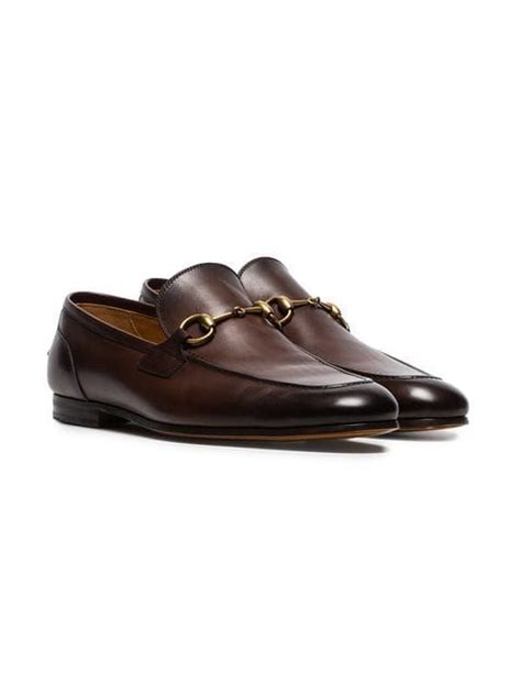 gucci brown jordan buckle embellished leather loafers mens|Gucci.